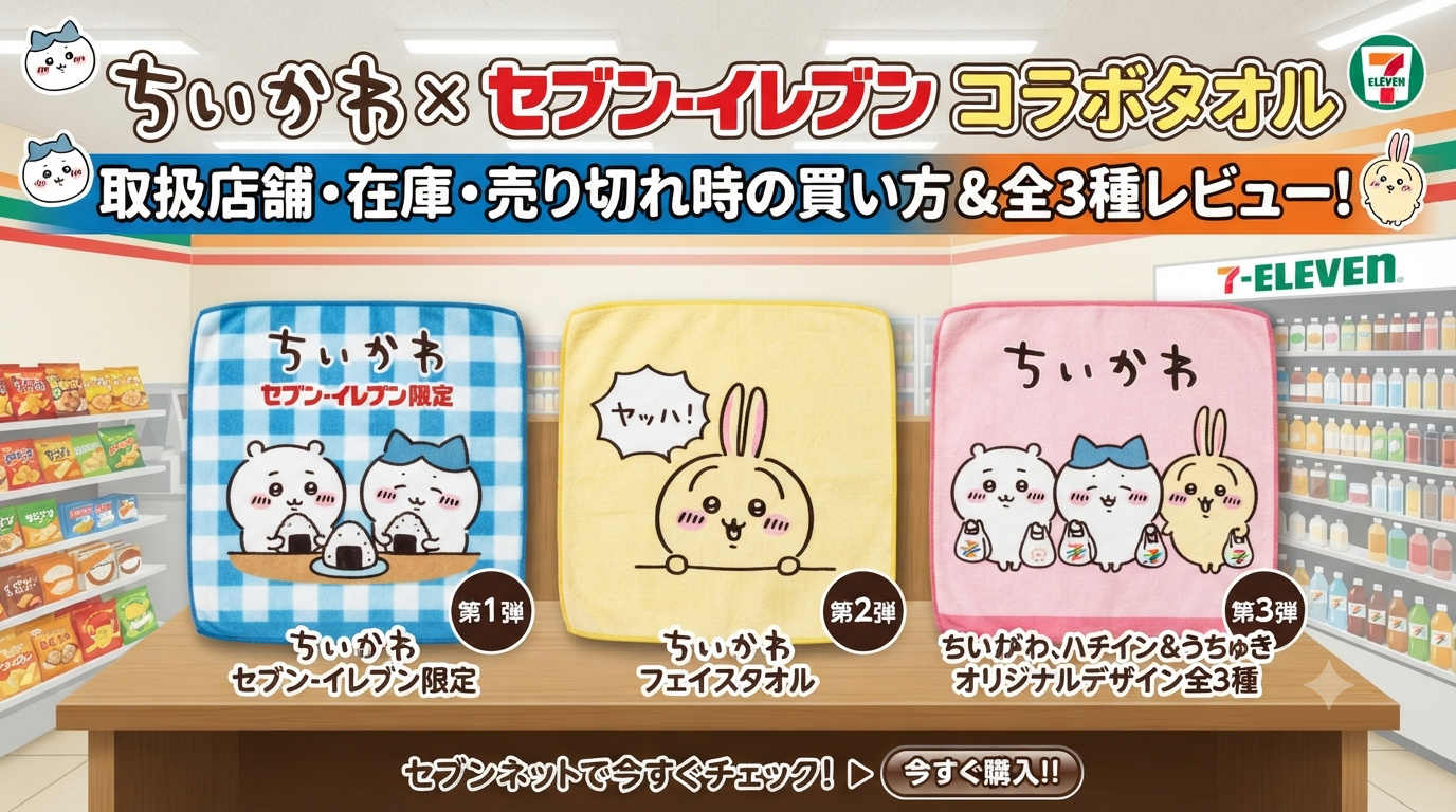 ちいかわセブンイレブンタオルとポーチアイキャッチ画像